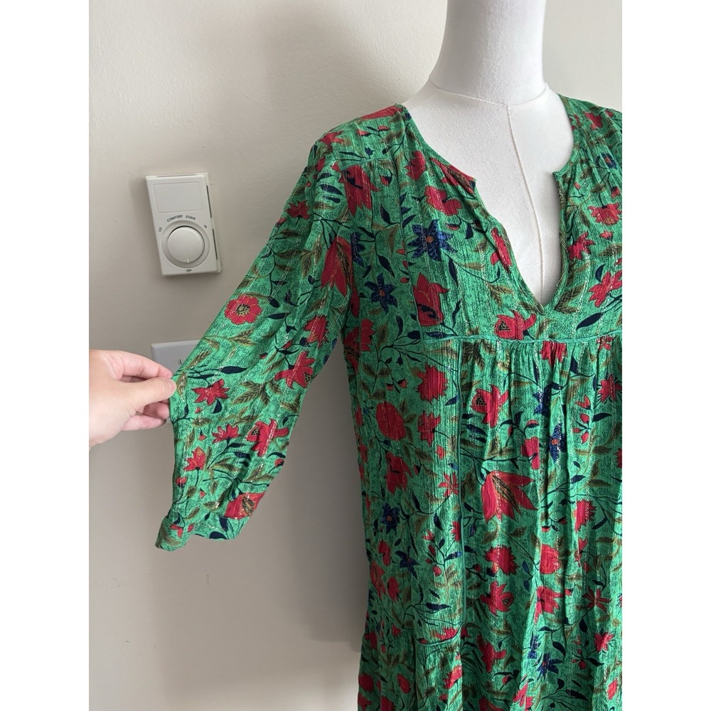 ba&sh Eve Dress Womens Size US 4 Small Floral Metallic Green Metallic Feminine - Picture 7 of 8